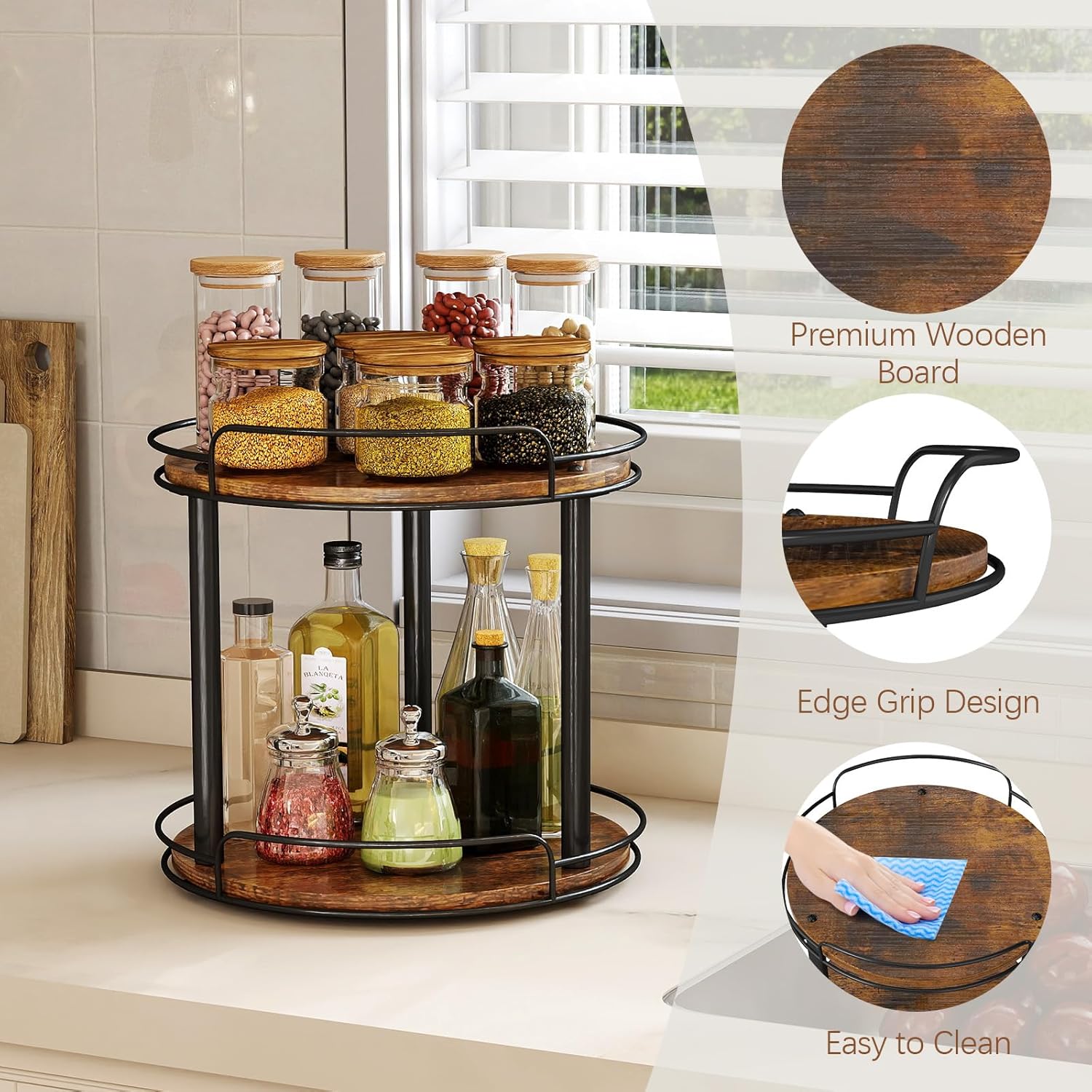 2-Tier Lazy Susan Spice Rack, Rotating Organizer