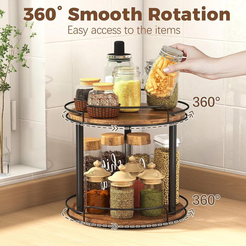 2-Tier Lazy Susan Spice Rack, Rotating Organizer