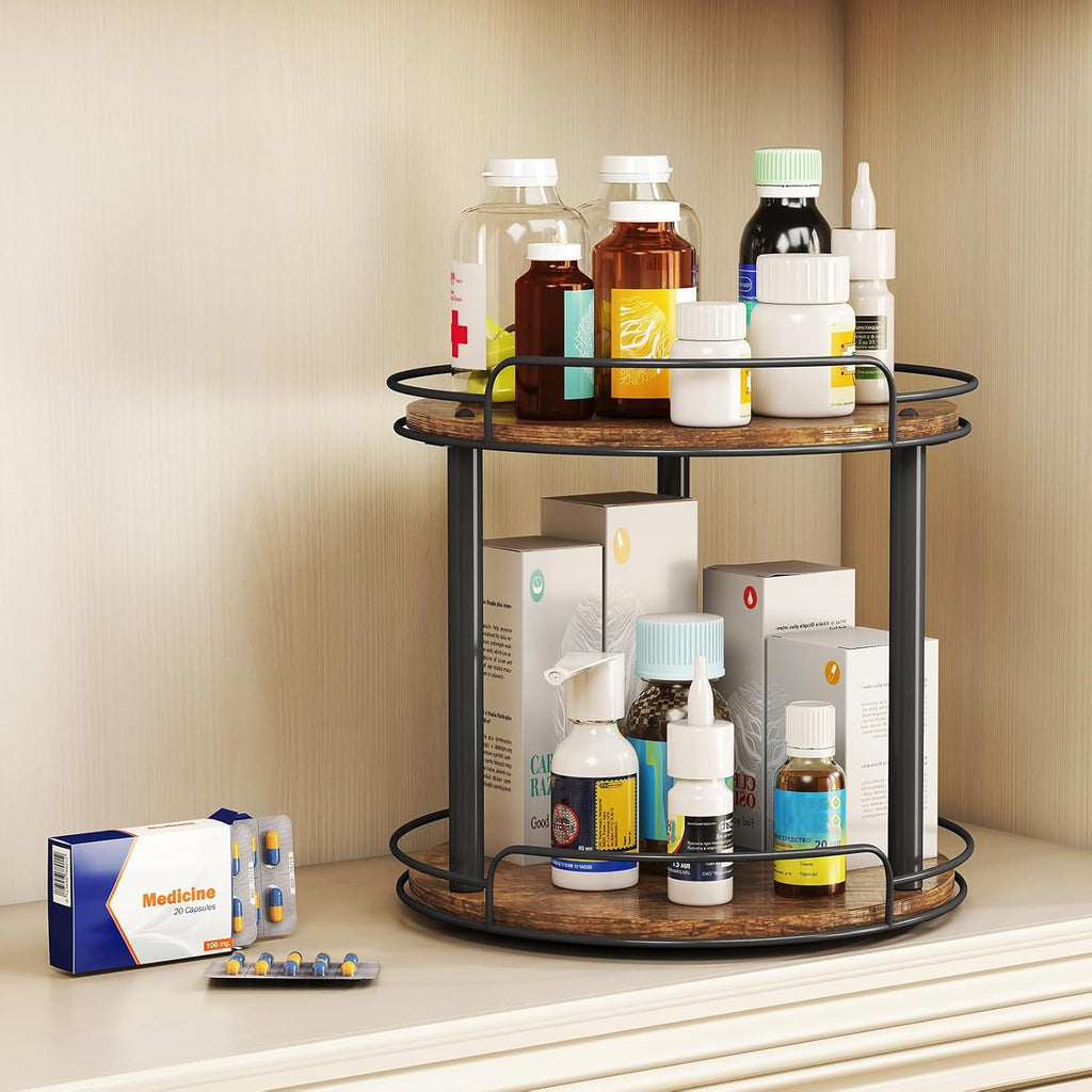 2-Tier Lazy Susan Spice Rack, Rotating Organizer