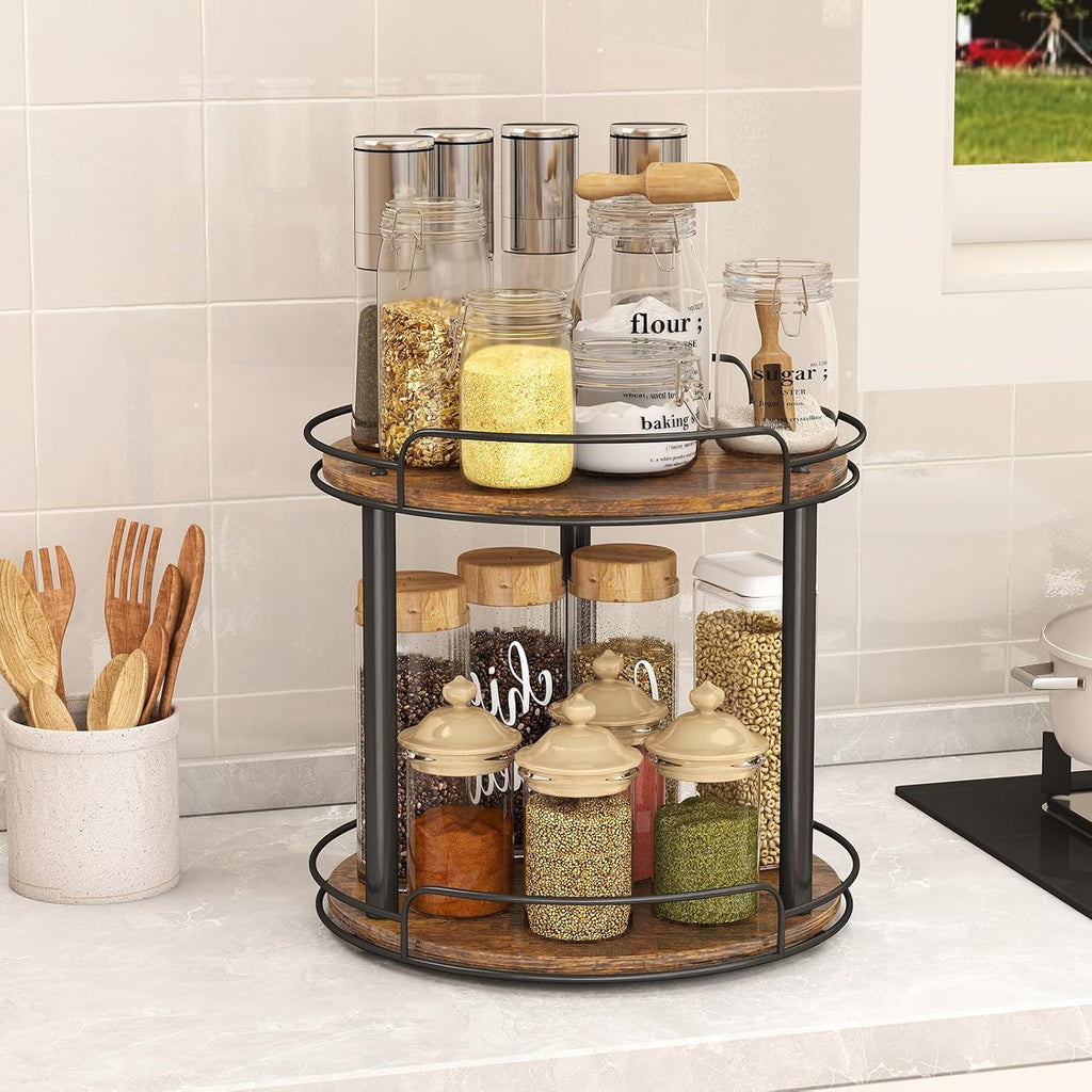 2-Tier Lazy Susan Spice Rack, Rotating Organizer