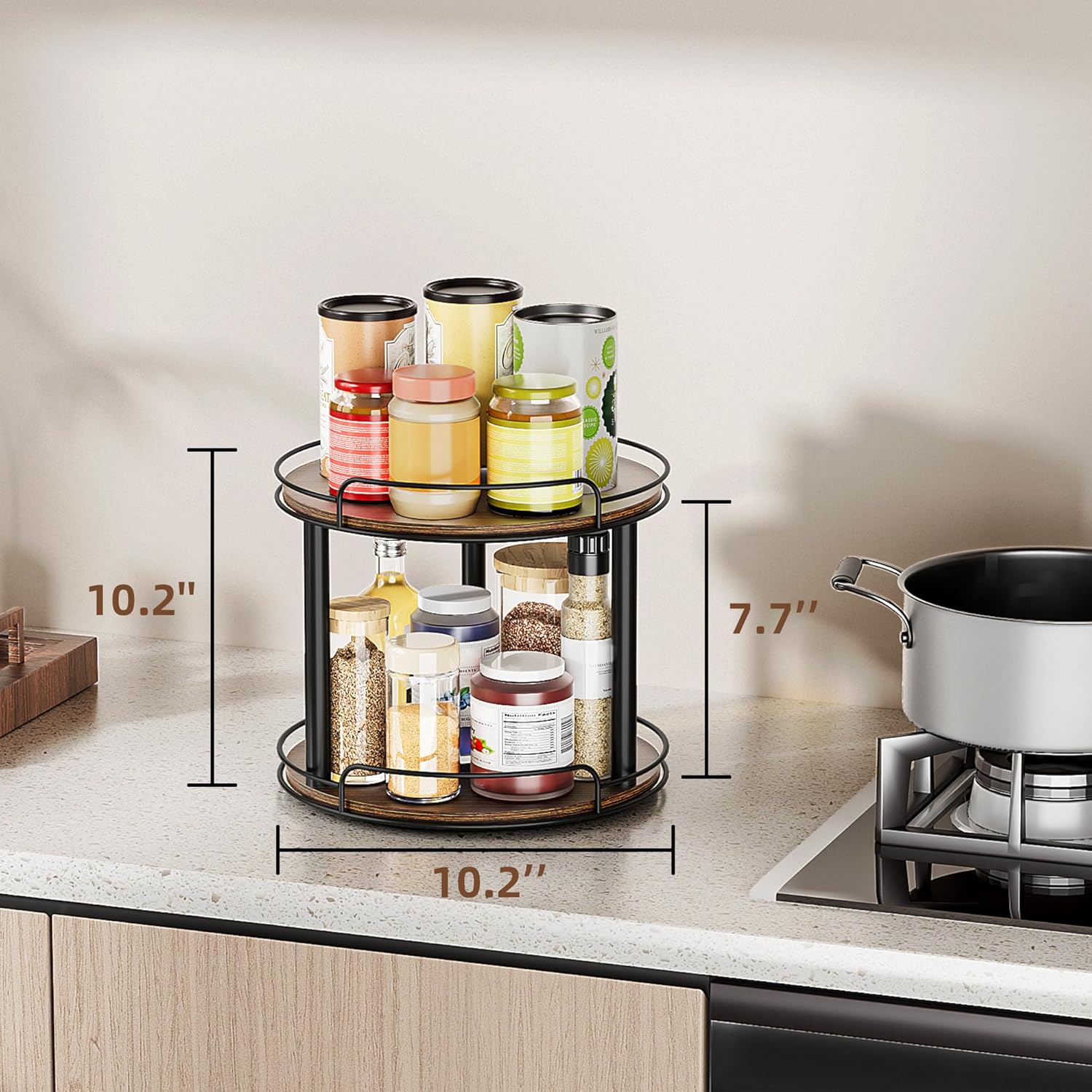 2-Tier Lazy Susan Spice Rack, Rotating Organizer