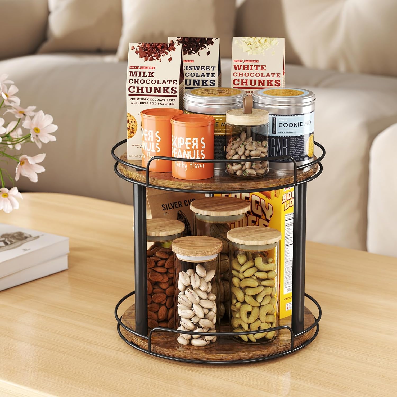 2-Tier Lazy Susan Spice Rack, Rotating Organizer