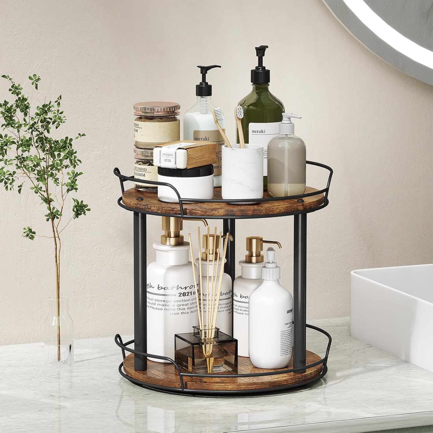 2-Tier Lazy Susan Spice Rack, Rotating Organizer