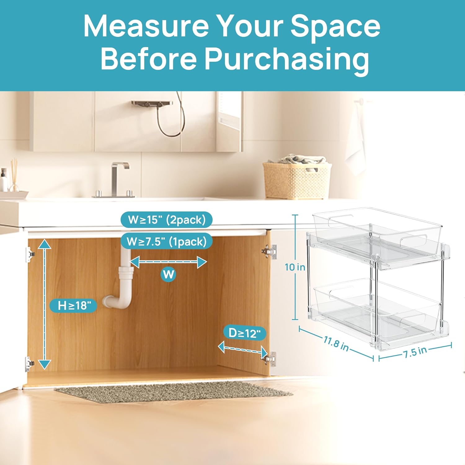 Clear Under-Sink Organizer 3-Pack with Sliding Drawers