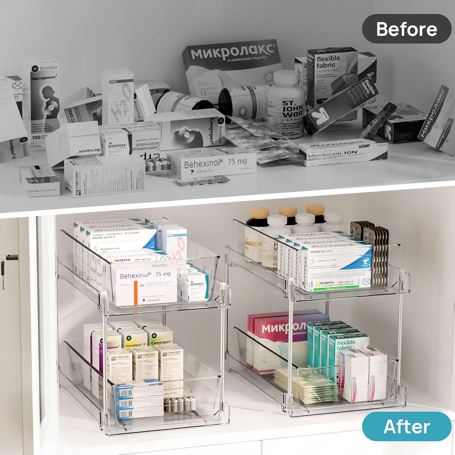 Clear Under-Sink Organizer 3-Pack with Sliding Drawers