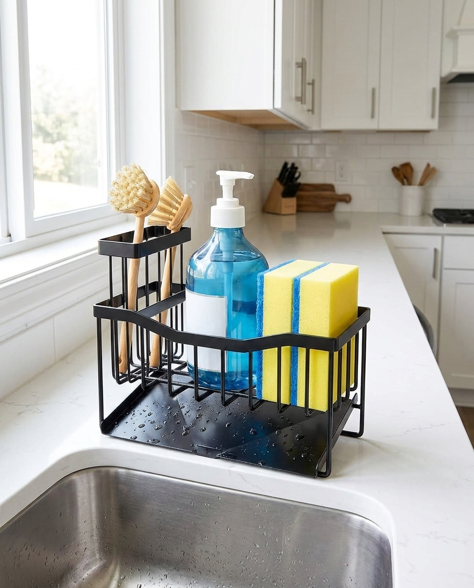 Sink caddy with self-draining tray