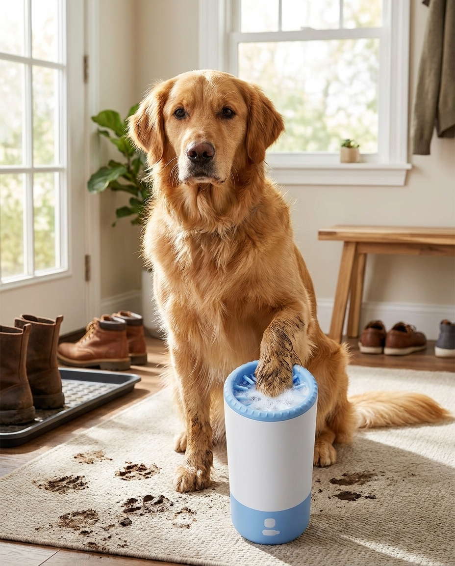 Paw cleaner cup with silicone bristles washing muddy paw